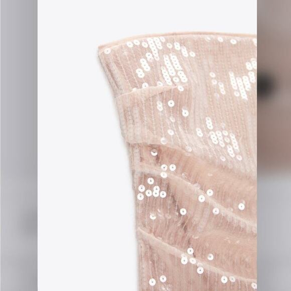 Zara Pink STRAPLESS DRESS WITH SEQUINS Size Extra Large XL - Picture 8 of 10